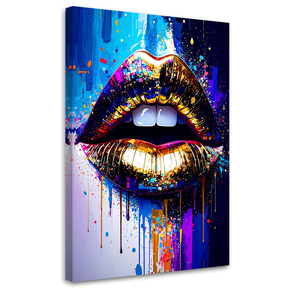 LEINWANDBILD Abstrakt goldene Lippen Glamour 70x100cm - Multicolor, Textil (70/100cm) - Feeby
