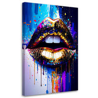 LEINWANDBILD Abstrakt goldene Lippen Glamour 70x100cm - Multicolor, Textil (70/100cm) - Feeby
