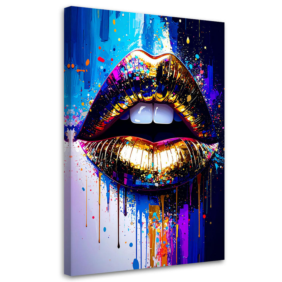 LEINWANDBILD Abstrakt goldene Lippen Glamour 70x100cm - Multicolor, Textil (70/100cm) - Feeby