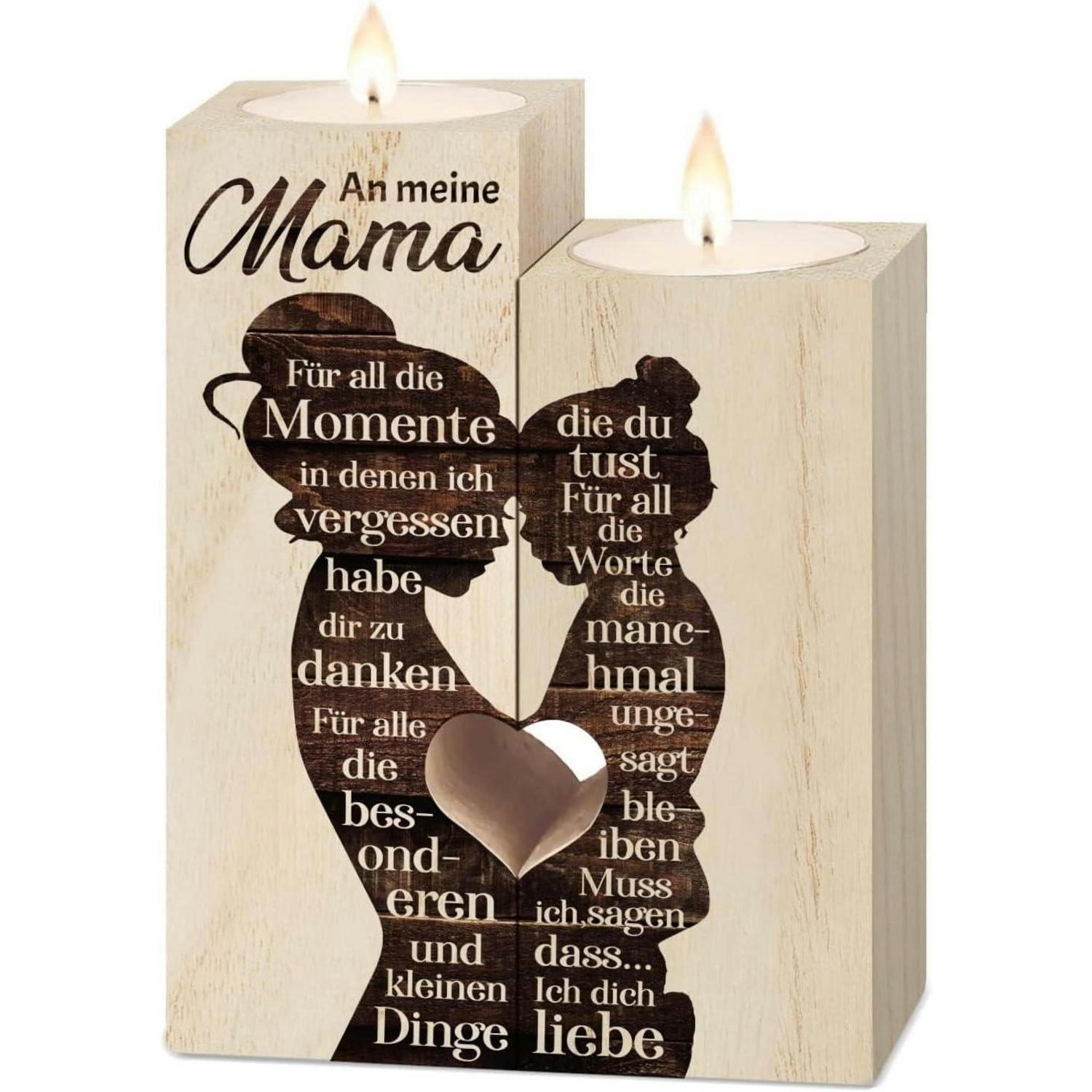 KERZENSTÄNDER Holz mit Gravur "An meine Mama" - Braun, Holz (4.5/12/9cm)