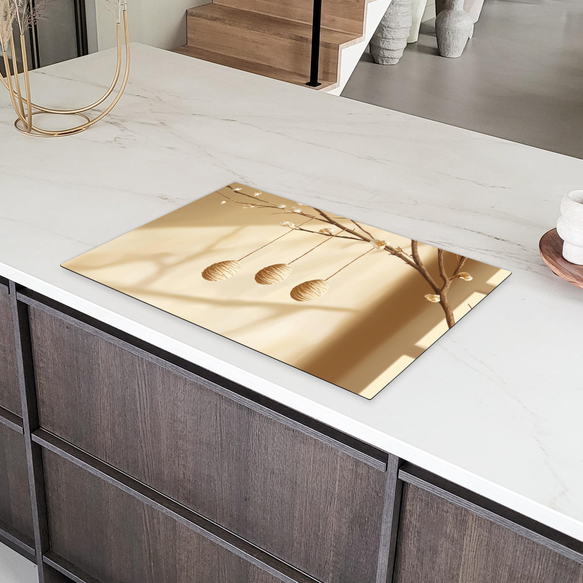 HERDABDECKPLATTE Beige - Osterkuchen - Eier Ceranfeldabdeckung 80x52 cm - Beige, Kunststoff (80/52/0.2cm) - MuchoWow