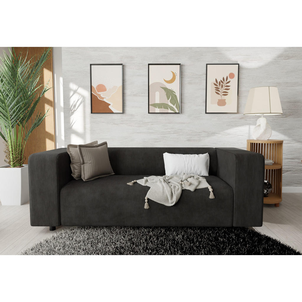 Thumbnail - S-Style Möbel 2-Sitzer-Sofa, Schwarz, Textil, Echtholz, Teilmassiv,Buche, Birke, 151x65x80 cm, Blauer Engel, FSC Mix, He...