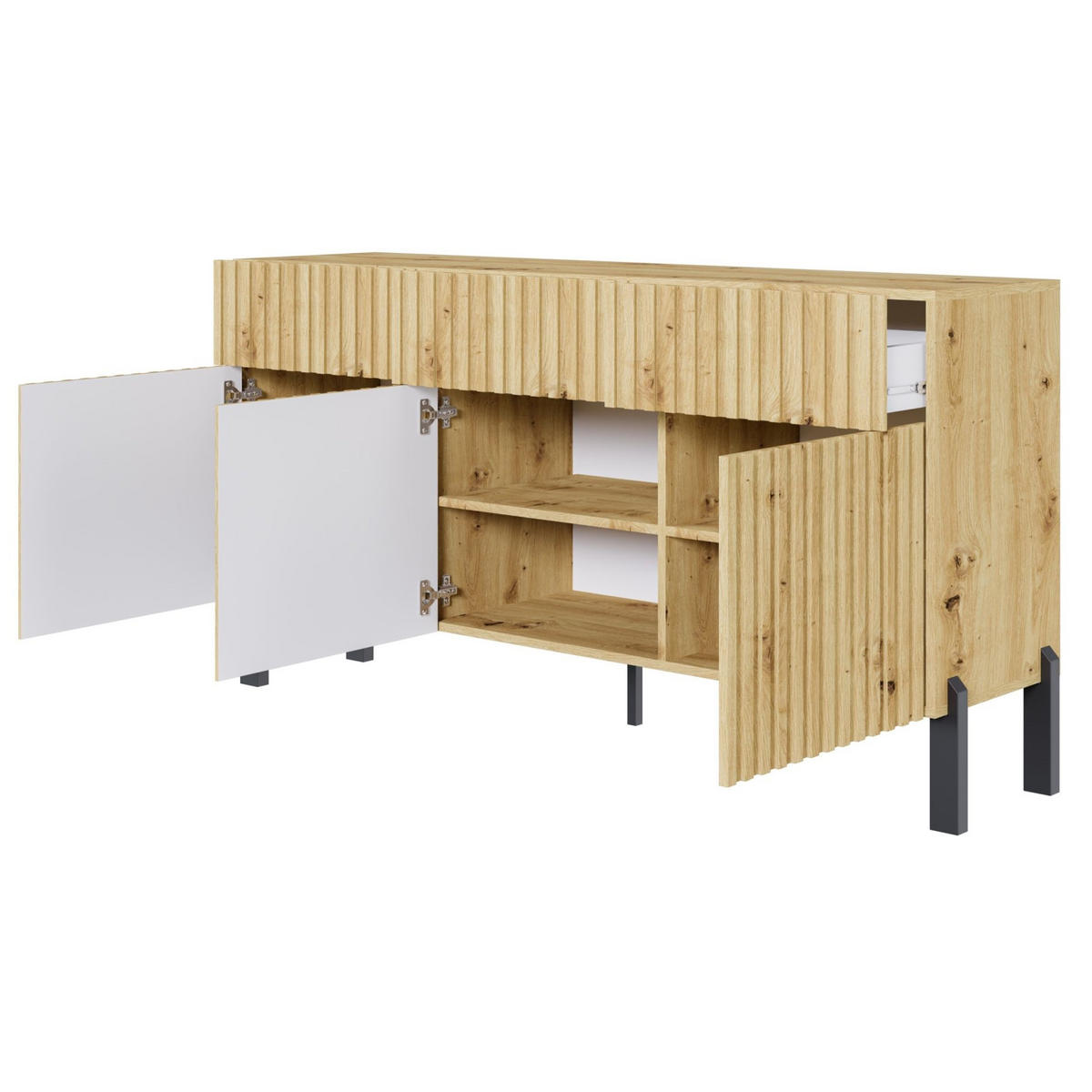 SIDEBOARD Telire 3-türig Artisan Eiche-Optik, 154 cm - Eichefarben/Beige, Holzwerkstoff/Metall (154/80.4/34cm) - Selsey
