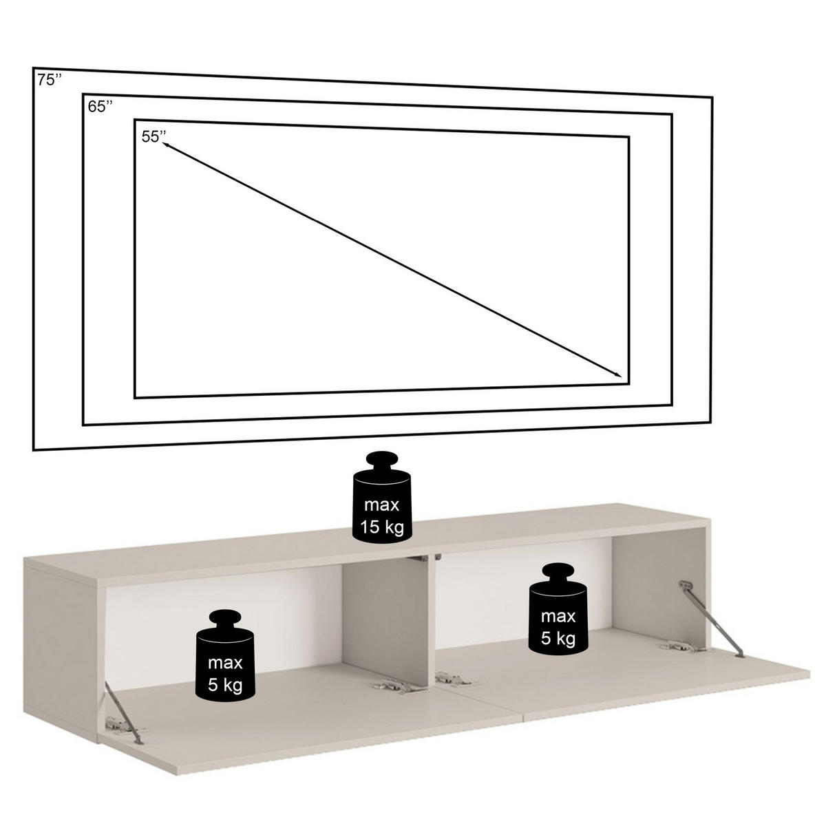 TV-HÄNGEBOARD Veldio Graubeige 140 cm - Greige, Holzwerkstoff (140/28.5/31.6cm) - Selsey