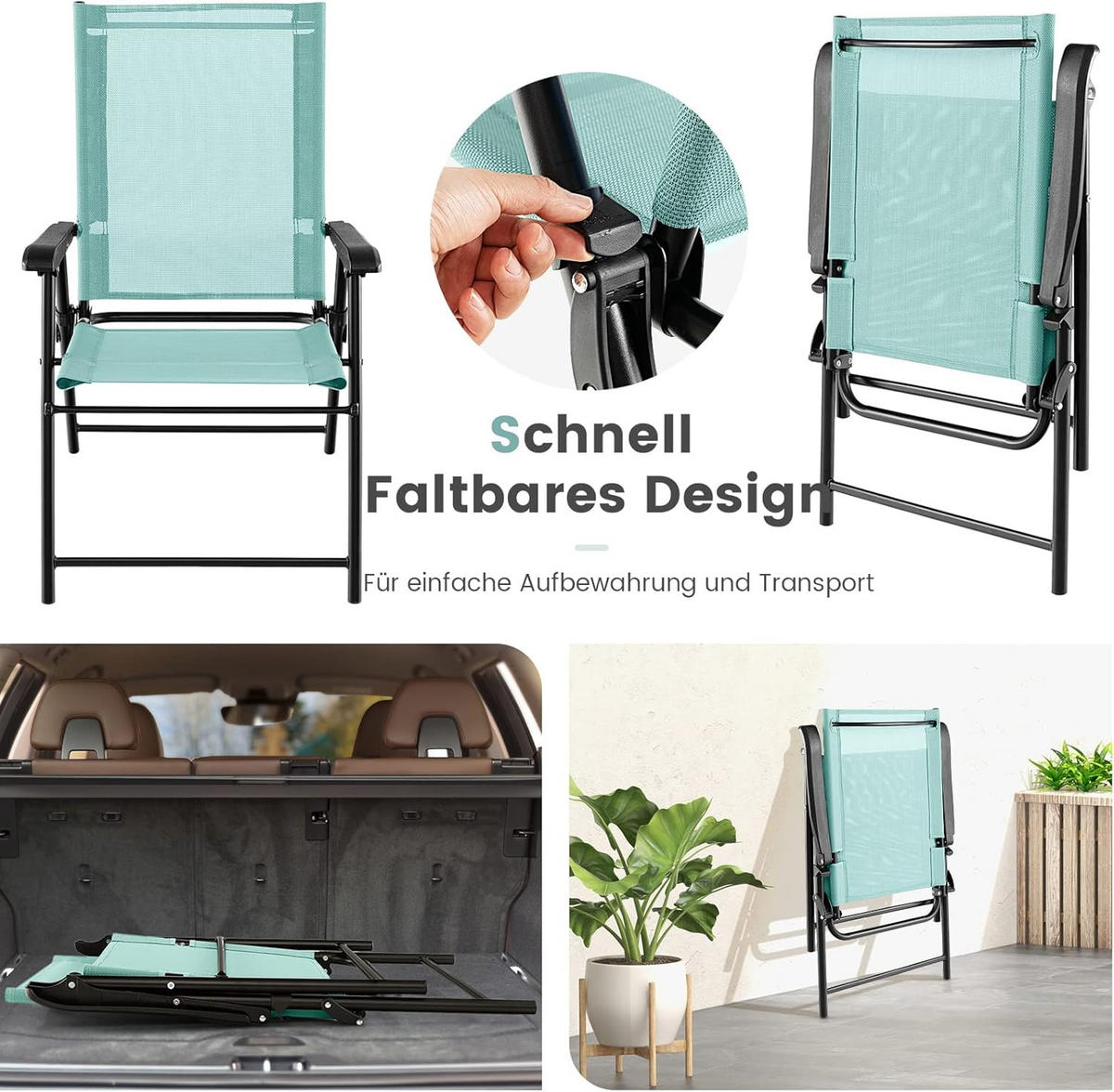 KLAPPSTÜHLE Türkis(2er-Set) - Türkis, Metall (60/93/65cm) - COSTWAY