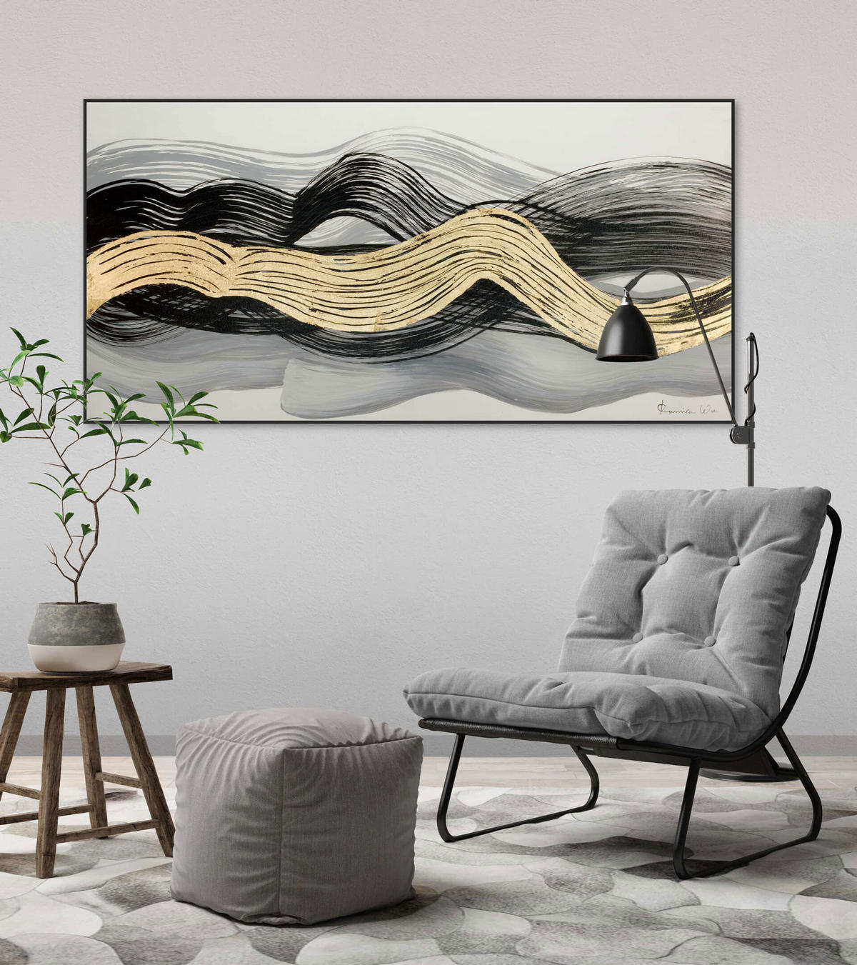 ACRYLBILD HANDGEMALT 120/60 cm - Schwarz/Weiß, Holz/Textil (1.6/60cm) - KUNSTLOFT
