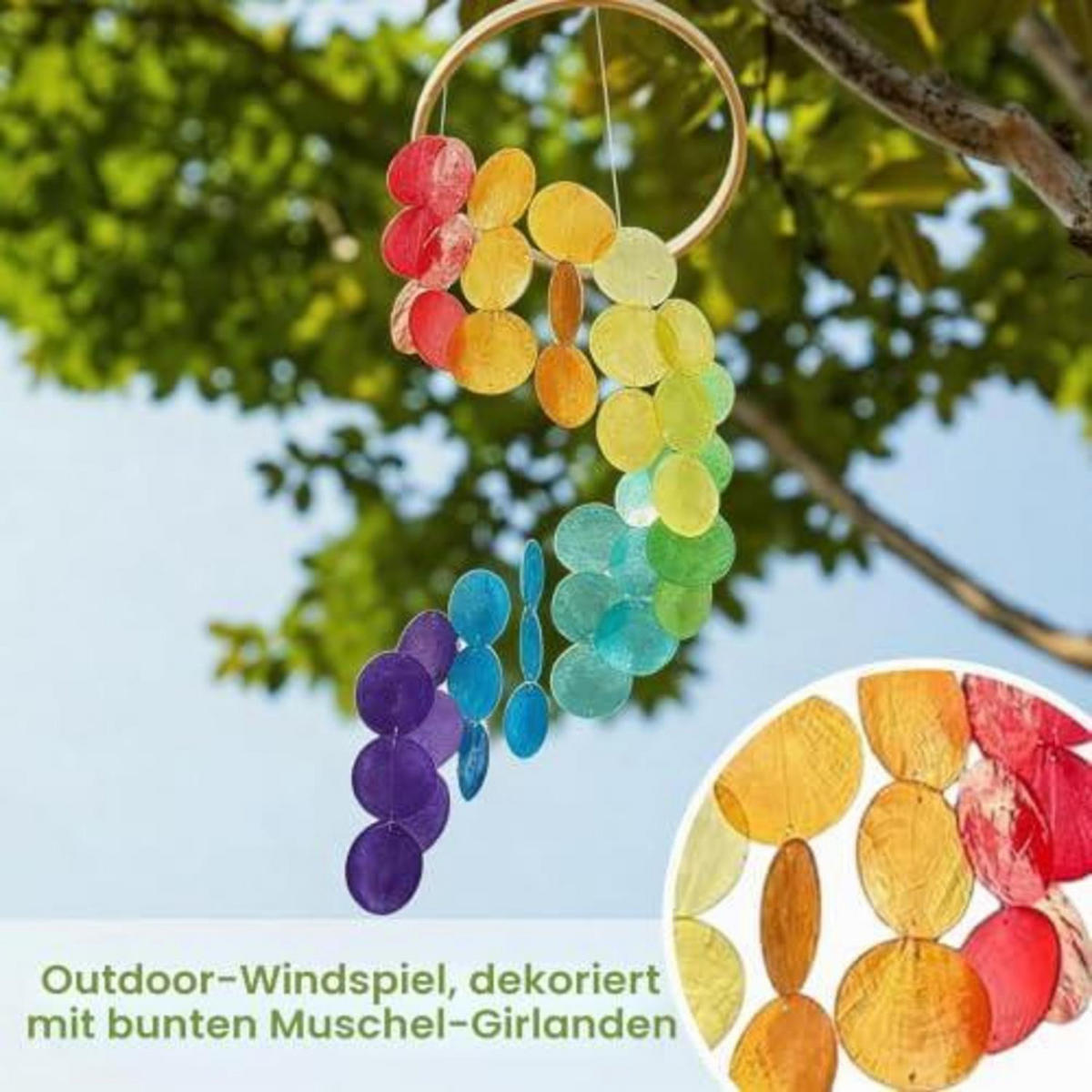 WINDSPIEL Muscheln Bunt Holzring - Multicolor, Naturmaterialien (77/17/77cm)