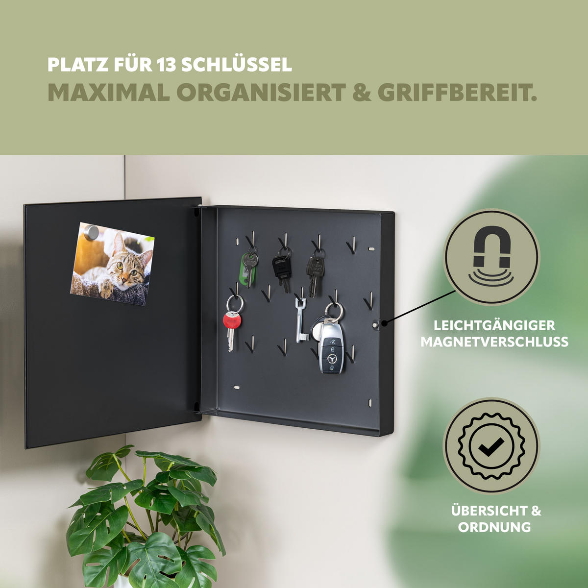 SCHLÜSSELKASTEN XL, schwarz - Schwarz Hochglanz, Metall (35/35/5cm) - bremermann