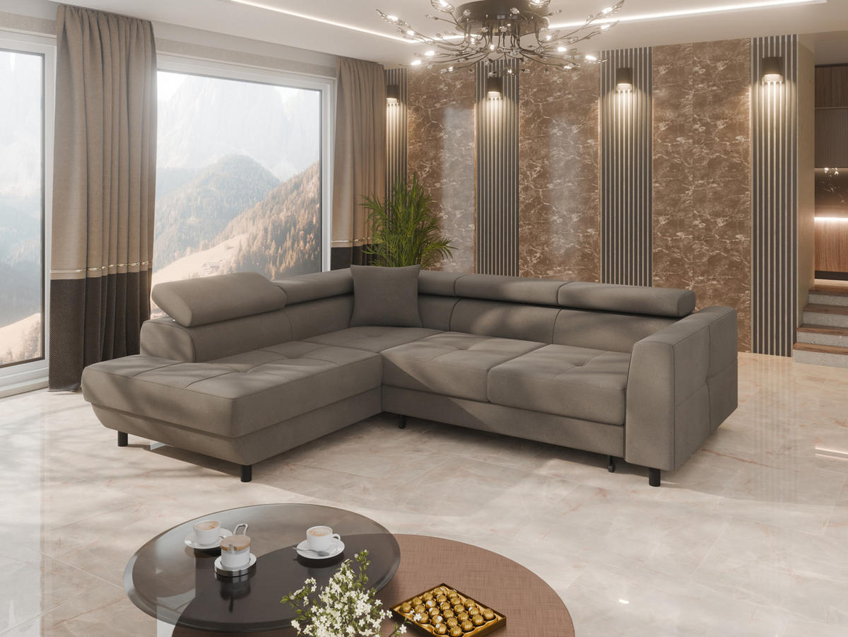ECKSCHLAFSOFA Vena III mit Schlaffunktion und Bettkasten, Links montierbar, Cappuccino - Cappuccino, Holz (199/254cm) - Homesy