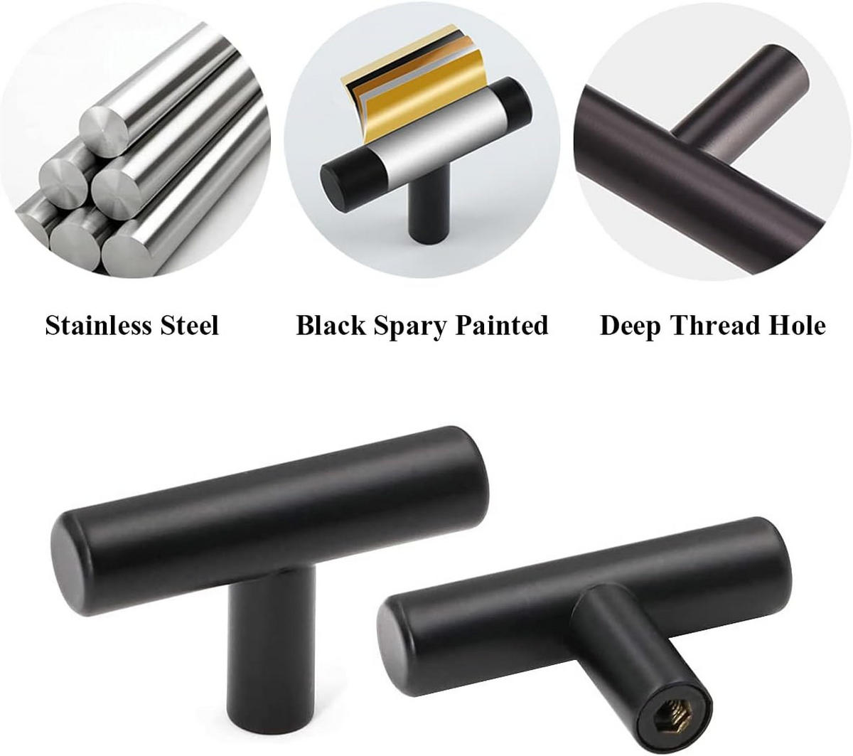 SCHRANKKNOPF Schwarz 10er-Set Edelstahl - Schwarz, Metall (1.2/5/5cm)