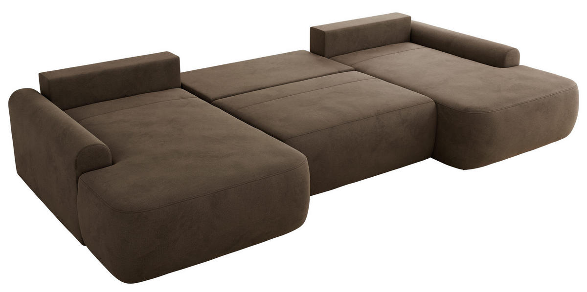 WOHNLANDSCHAFT CUBO U Braun Velvet - Schwarz/Braun, Kunststoff/Textil (370/100/187cm) - MKS