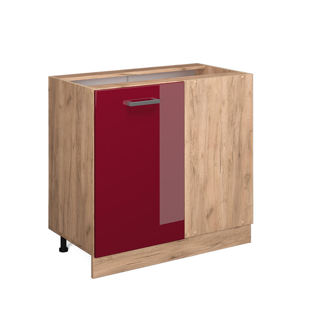 ECKUNTERSCHRANK R-Line Rot Hochglanz 86 cm ohne Arbeitsplatte - Honigeiche/Bordeaux, Holzwerkstoff (86/81.6/46cm) - Vicco