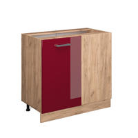 ECKUNTERSCHRANK R-Line Rot Hochglanz 86 cm ohne Arbeitsplatte - Honigeiche/Bordeaux, Holzwerkstoff (86/81.6/46cm) - Vicco