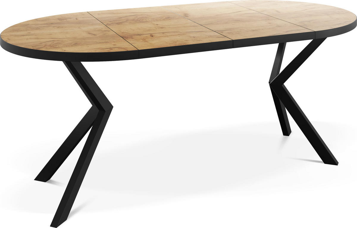 ESSTISCH Vincento runder ausziehbar, Craft Eiche 120-200/120/76 cm - Eiche Wotan/Schwarz, Holzwerkstoff/Metall (120/200/76cm) - WFL GROUP
