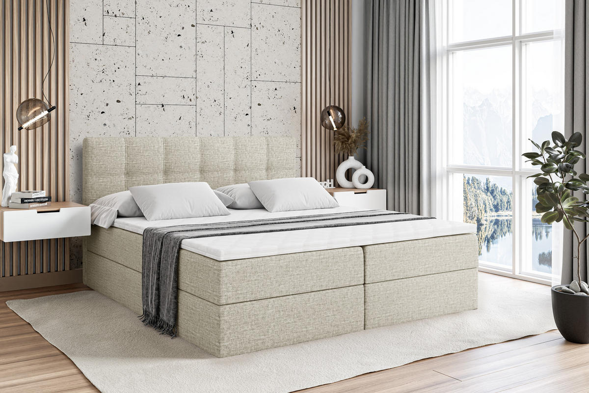 BOXBETT mit Matratze H4 und Lattenrost - MARCE - 180x200 - H4 - Beige - Beige, Holzwerkstoff (180/200cm) - ALTDECOR