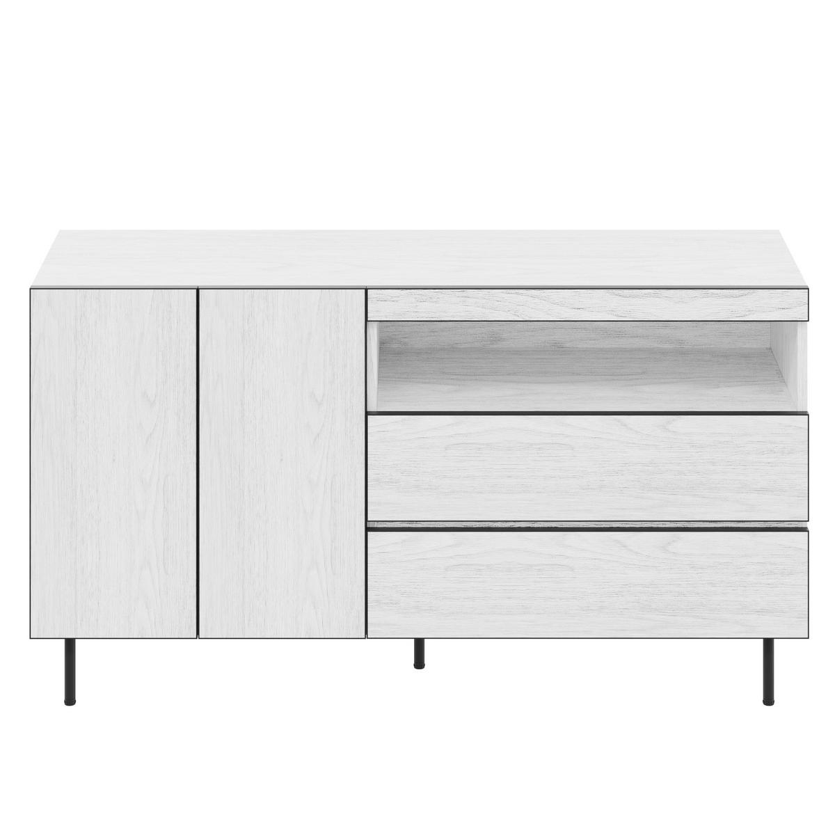 SIDEBOARD 140/42/77 cm mit Türen, Schubladen und offenen Fächern, griffloses Design, Weiß - Weiß, Holzwerkstoff (140/77/42cm) - Redom