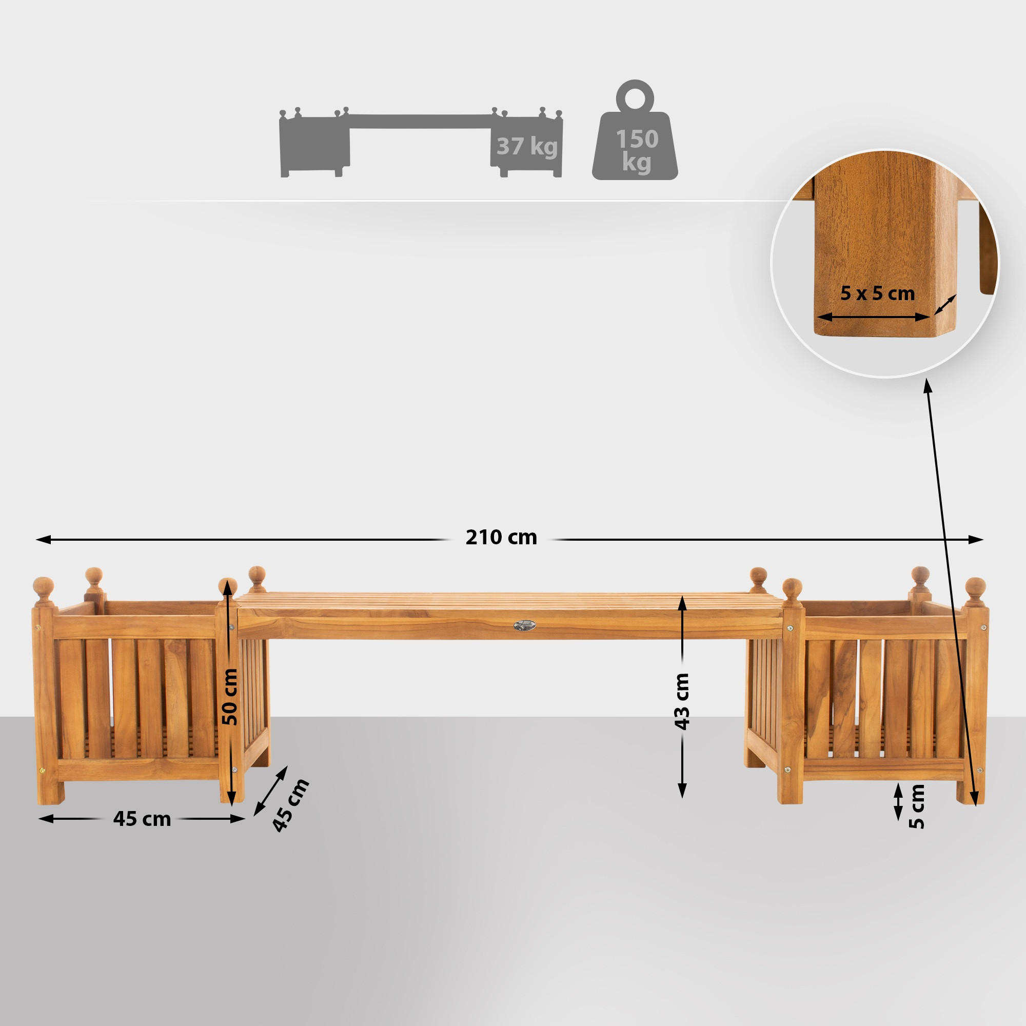 TEAKBANK BoltenTeak - Braun, Holz (210/50/45cm) - TPFGarden