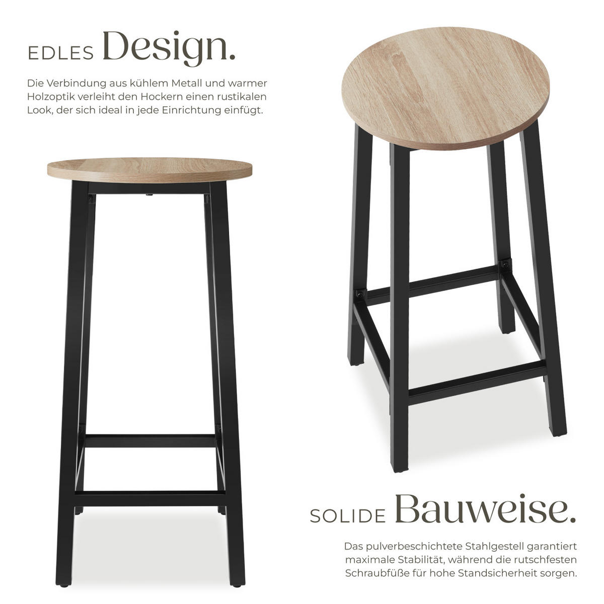 BARHOCKER 2er Set Corby,Sitzhöhe 66 cm,Industrial Holz hell - Naturfarben, Holz (32/66/32cm) - tectake