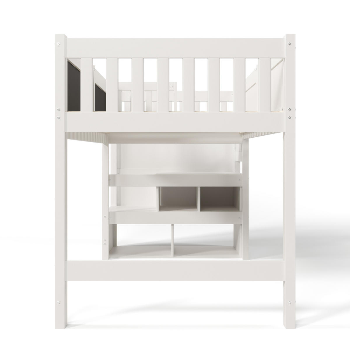 VISOKA postelja 90/200 cm bela z lestvijo in shranjevanjem iz masivnega lesa in MDF - bela, leseni material (90/200cm) - OKWISH