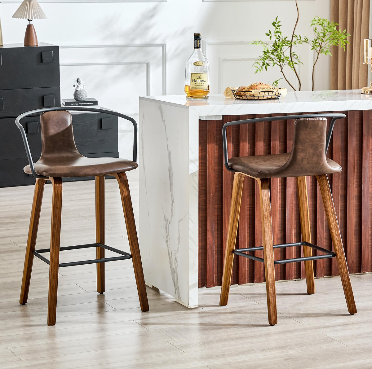 BARHOCKER 2er-Set mit Armlehne Braun Holz - Braun, Holz (44/88/54.7cm) - Meubliv