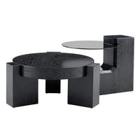 COUCHTISCH 2er-Set rund 61/44 cm Glas Grau MDF Schwarz - Schwarz, Glas (61/61/30cm) - Meubliv