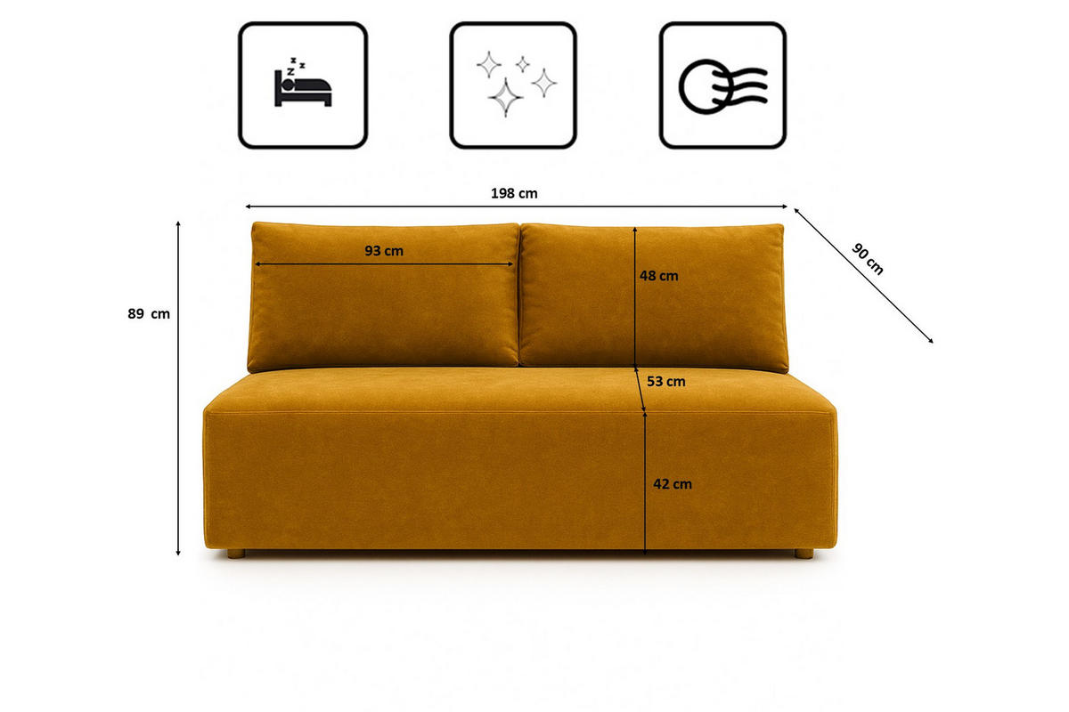 SCHLAFSOFA mit Bettkasten DUO, Stoff Salvador, Gelb - Gelb, Holz (198/89/90cm) - Kaiser Möbel