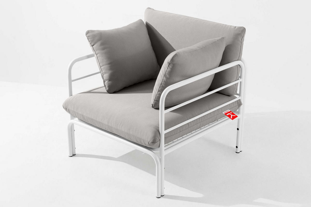 GARTENSESSEL RAMBE inkl. Auflagen, Stahlgestell, Modern, Weiß/Hellgrau - Hellgrau/Weiß, Textil/Metall (79/80/80cm) - KONSIMO®