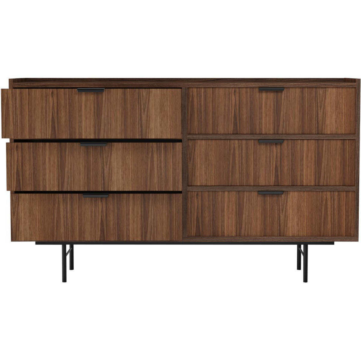 KOMMODE Evron mit 6 Schubladen, Walnuss - Walnussfarben/Schwarz, Holzwerkstoff/Metall (150/90/40cm) - Beautysofa