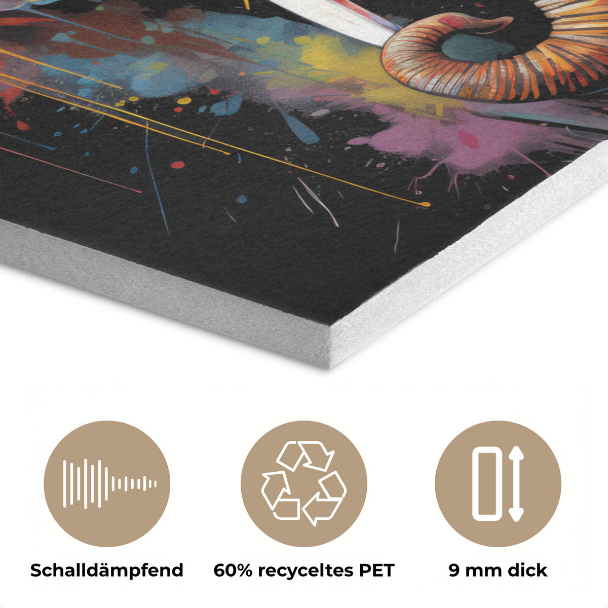 AKUSTIKPANEEL Elefant - Graffiti - Schwarz - Tiere - Farben 90x90 cm - Schwarz, Textil (90/0.9/90cm) - MuchoWow