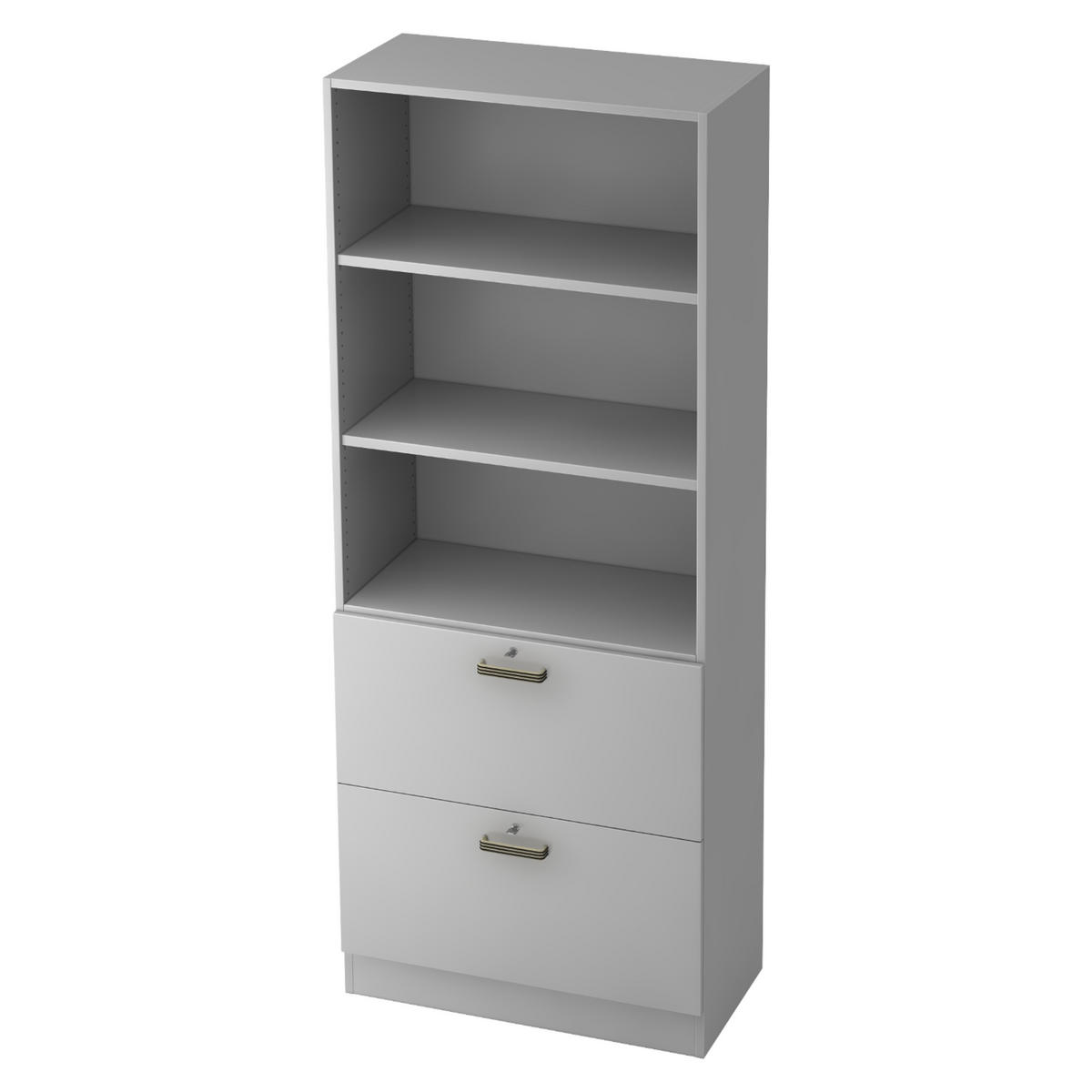 HÄNGEREGISTER Kombi - 2 Schübe 42/80/200,4 cm in Grau Streifengriff (Kunststoff) - Grau, Holzwerkstoff (80/200.4/42cm) - bümö