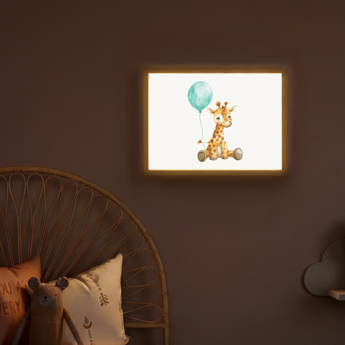 NACHTTISCHLAMPE MIT AKKU Giraffe - Baby - Tiere - Blauer Ballon 40x30 cm - Weiß, Holzwerkstoff (8/40/30cm) - OnlyWow