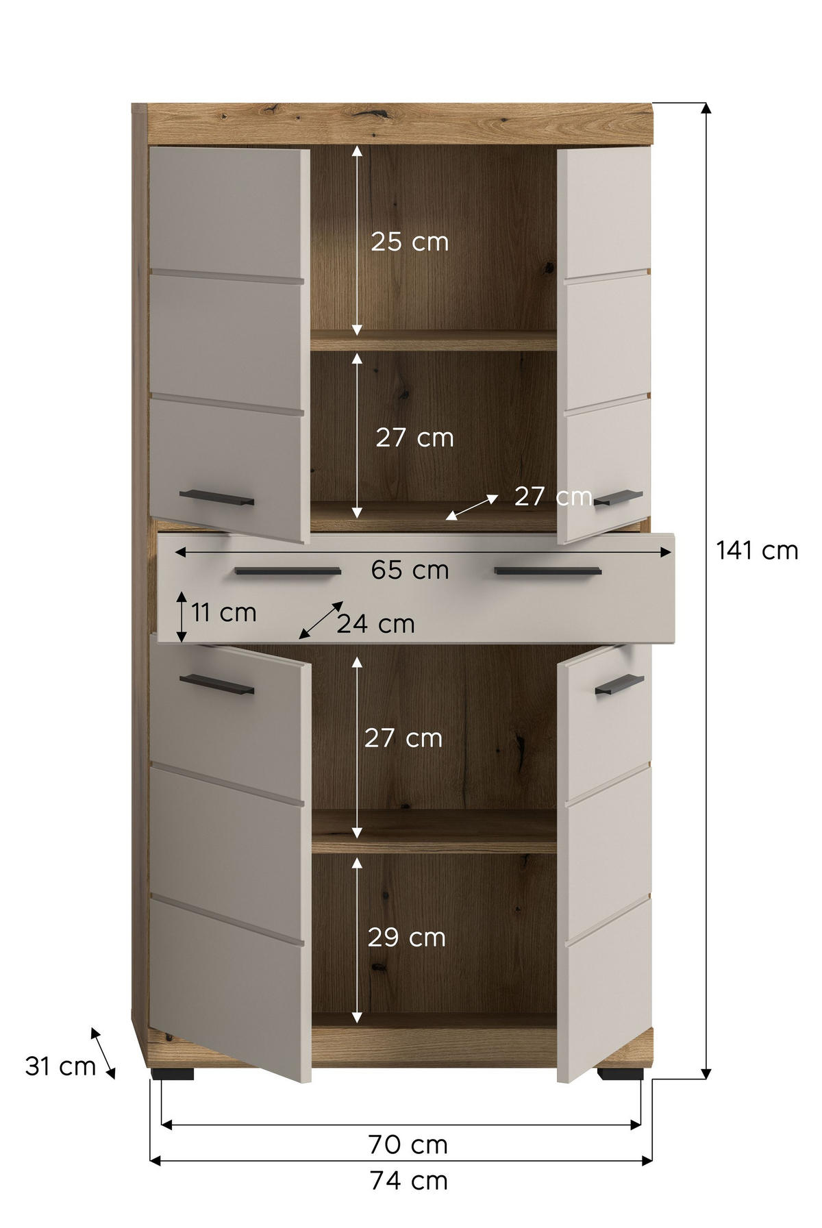 MIDISCHRANK SCOUT (B/H/T: ca. 74/141/31 cm) in Evoak Oak Nachbildung/- - Eichefarben, Holz (74/141/31cm)