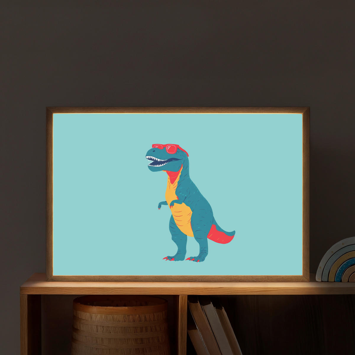 NACHTTISCHLAMPE MIT AKKU Dinosaurier - Blau - Sonnenbrille 60x40 cm - Hellblau, Holzwerkstoff (8/60/40cm) - OnlyWow