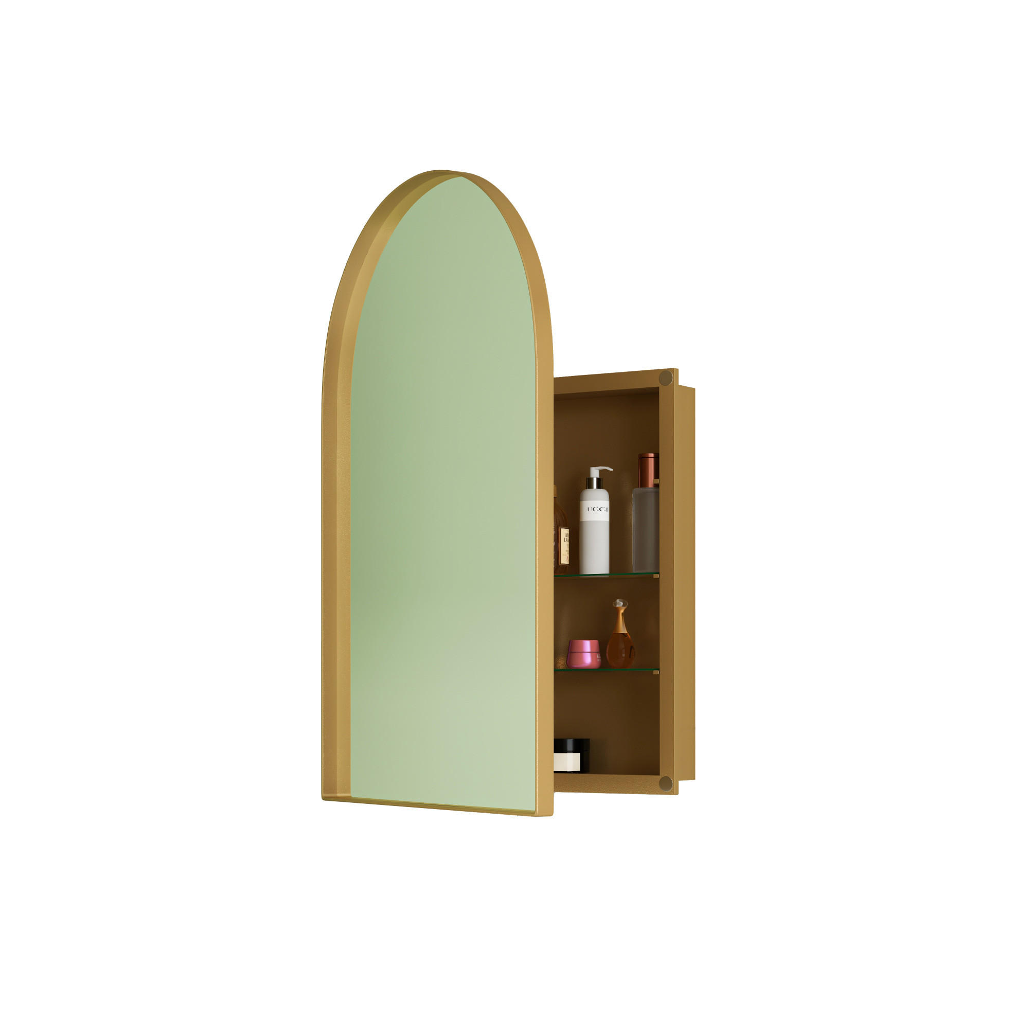 Beauniv Spiegelschrank Gold 61x12x91 cm