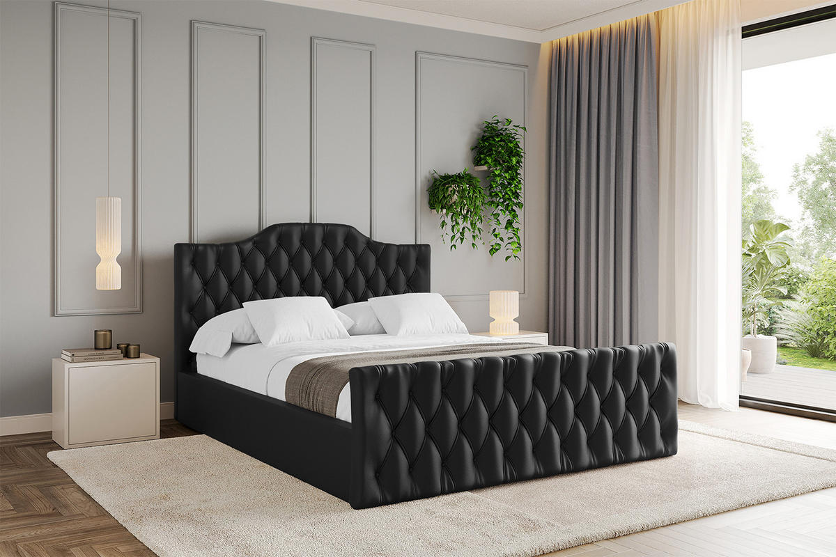 POLSTERBETT mit Bettkasten, Fußteil und Lattenrost, Boxbett mit Matratze H3/H4 - FALIO-Z 180x200 Schwarz Kunstleder - Schwarz Hochglanz, Holzwerkstoff/Textil (180/200cm) - ALTDECOR