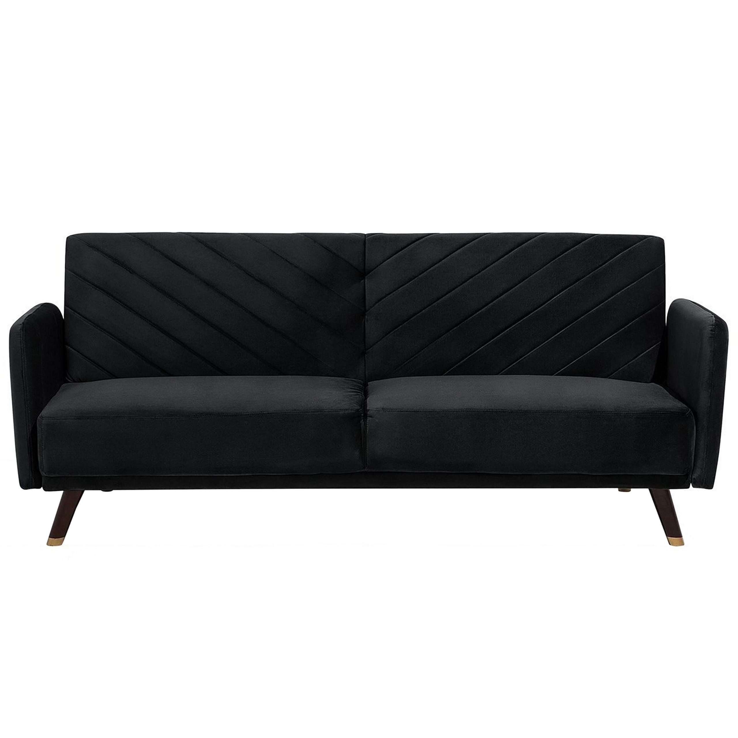 3-SITZER-SCHLAFSOFA Samtstoff Schwarz Senja - Schwarz, Textil (200/87/95cm) - Beliani