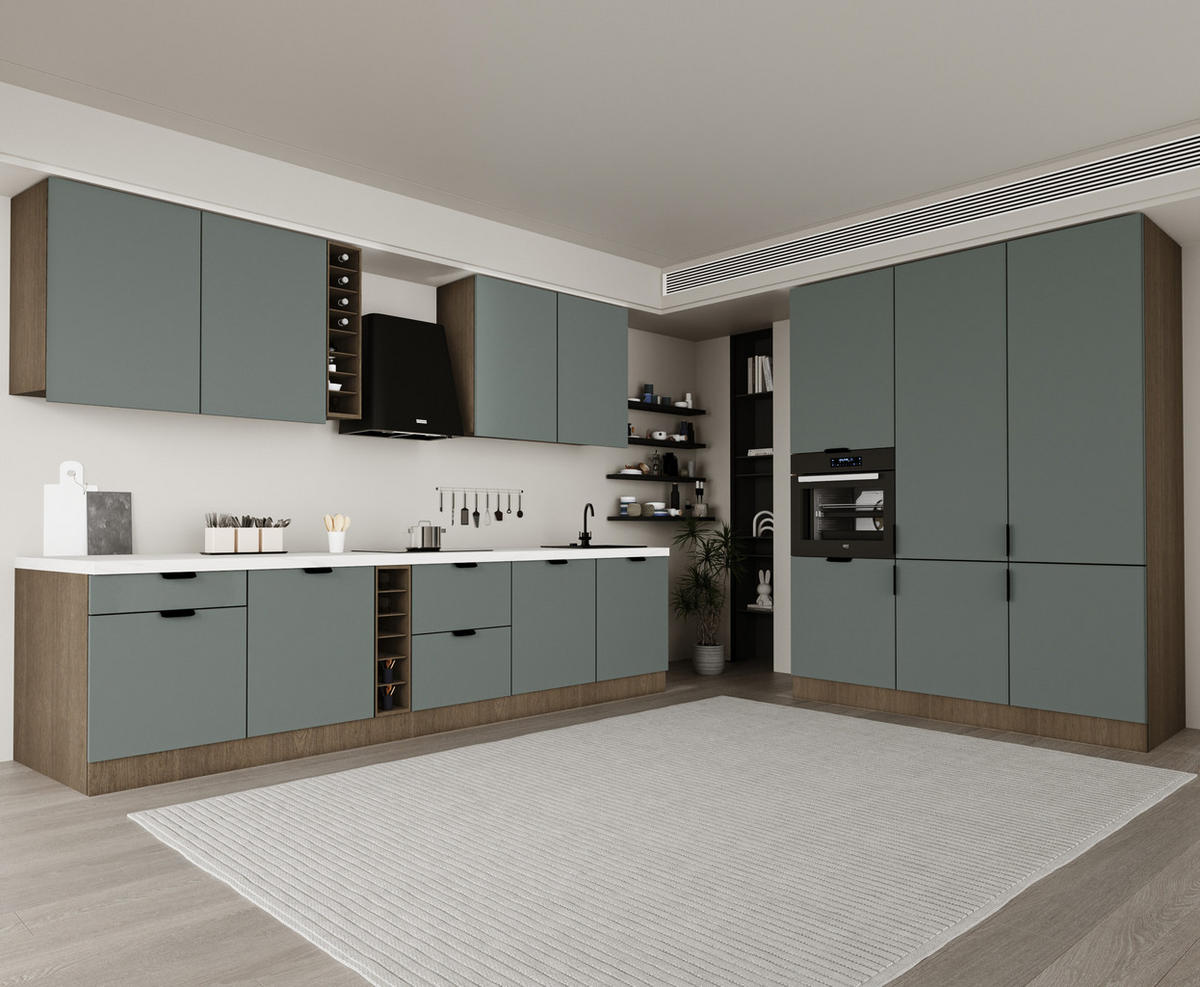 KÜCHENZEILE 315 x 180 cm - Sorento KS14-M315 - in Grün / Dunkle Eiche - Eichefarben/Grün, Holz (495/247/58cm)
