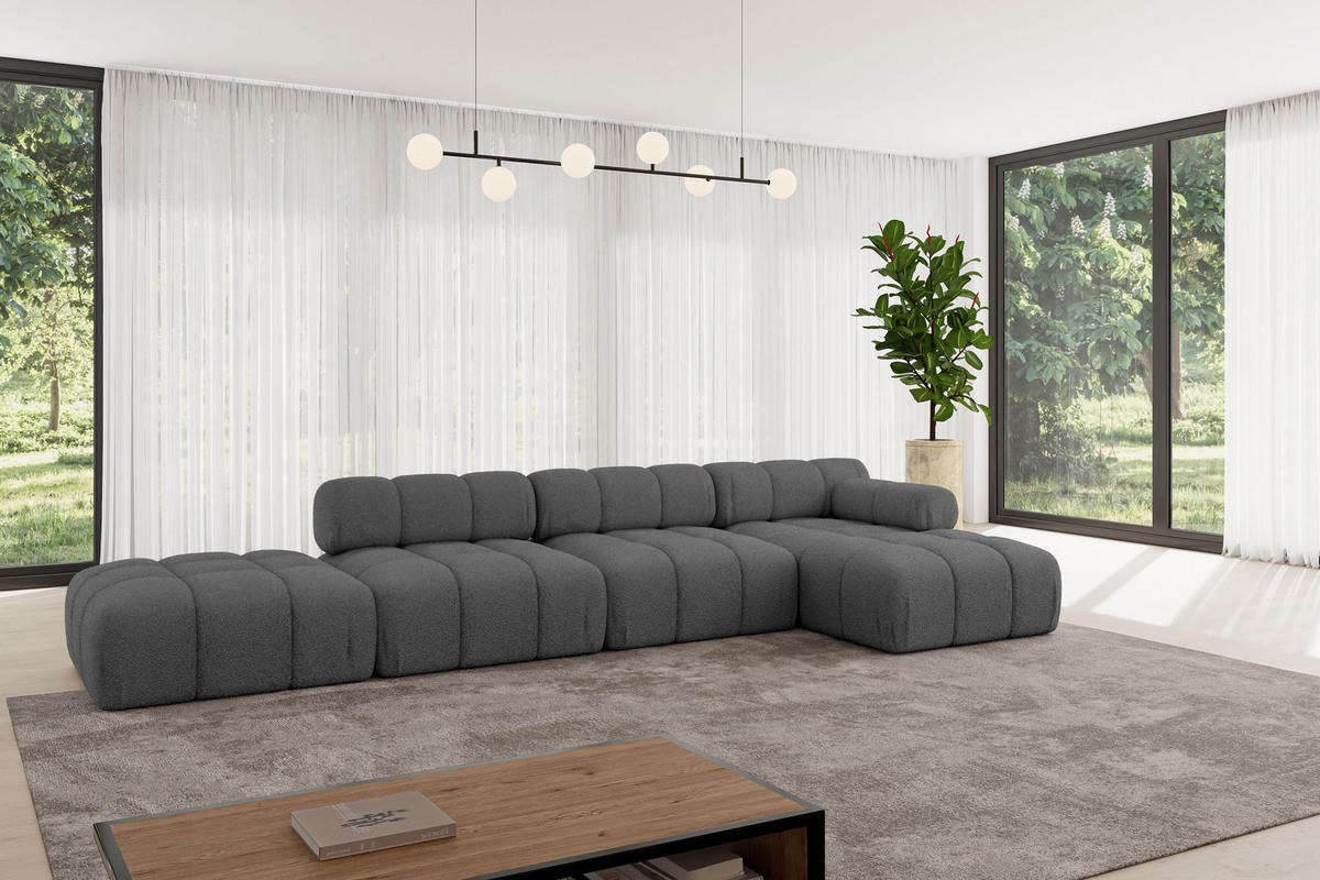 ECKSOFA modulares Sofa Lizur-L2 - 380x160x70 cm Grau Bouclé - Grau, Holzwerkstoff/Textil (380/160cm) - ALTDECOR