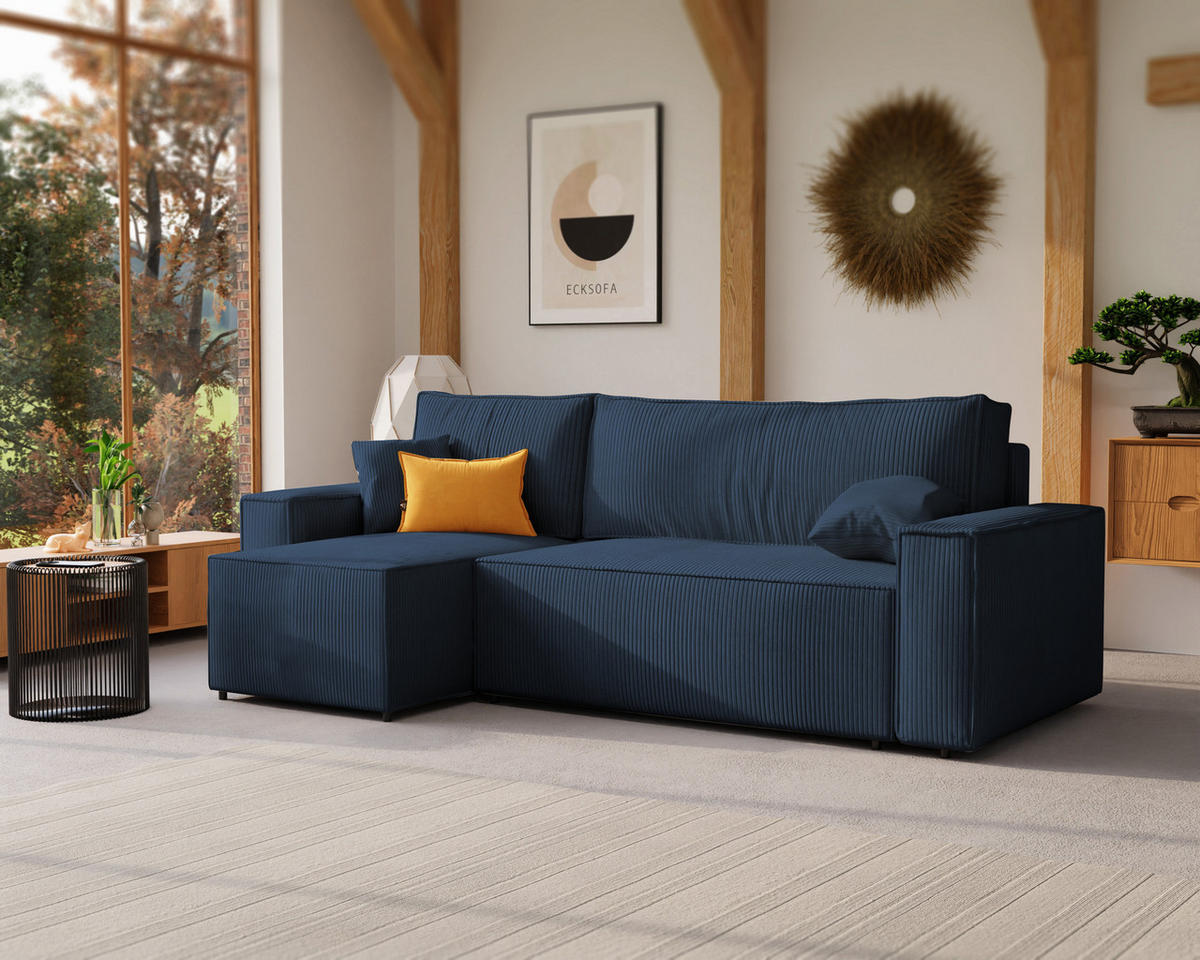 ECKSOFA Paris mit Schlaffunktion Cord - Blau, Textil (244/155cm) - Idohome