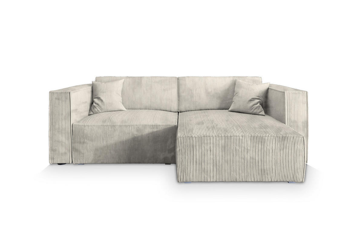 ECKSOFA NERIO P Creme Kordstoff mit Schlaffunktion - Creme, Holz (245/148cm) - MASSENO