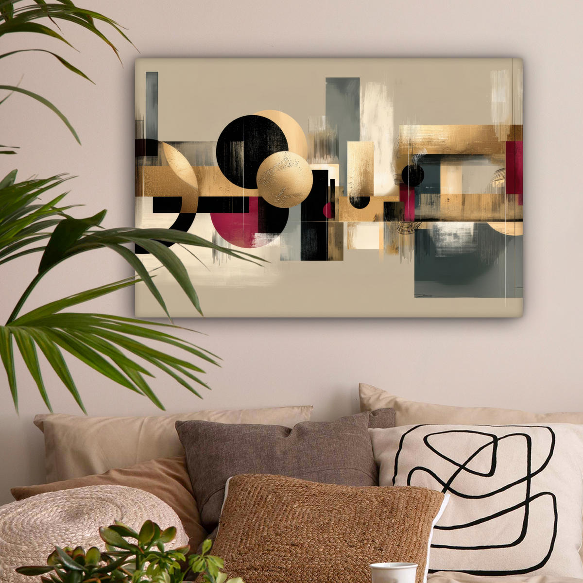 LEINWANDBILD Abstrakt - Formen - Beige - Texturen Gemälde 60x40 cm - Beige, Textil (60/40cm) - MuchoWow