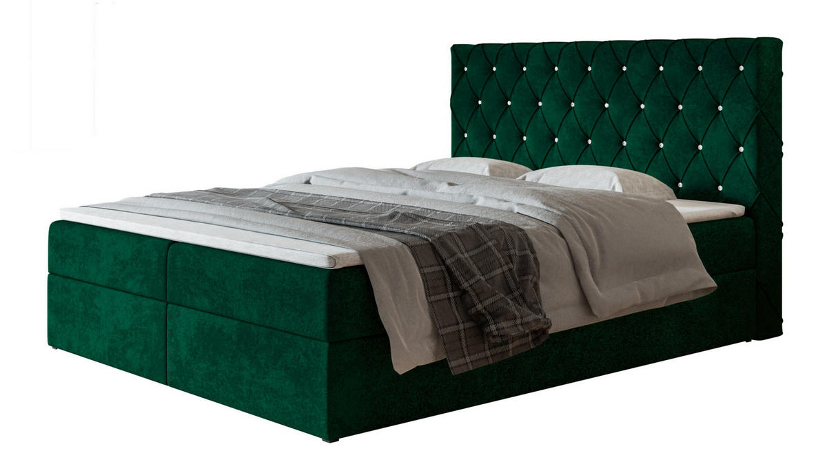 BOXBETT BOSTON mit 2 Bettkästen, 120x200, Farbe: Dunkelgrün, Velourstoff, Doppelbett mit Bonell-Matratze - Dunkelgrün, Holz/Kunststoff (120/200cm) - Alpi-Möbel