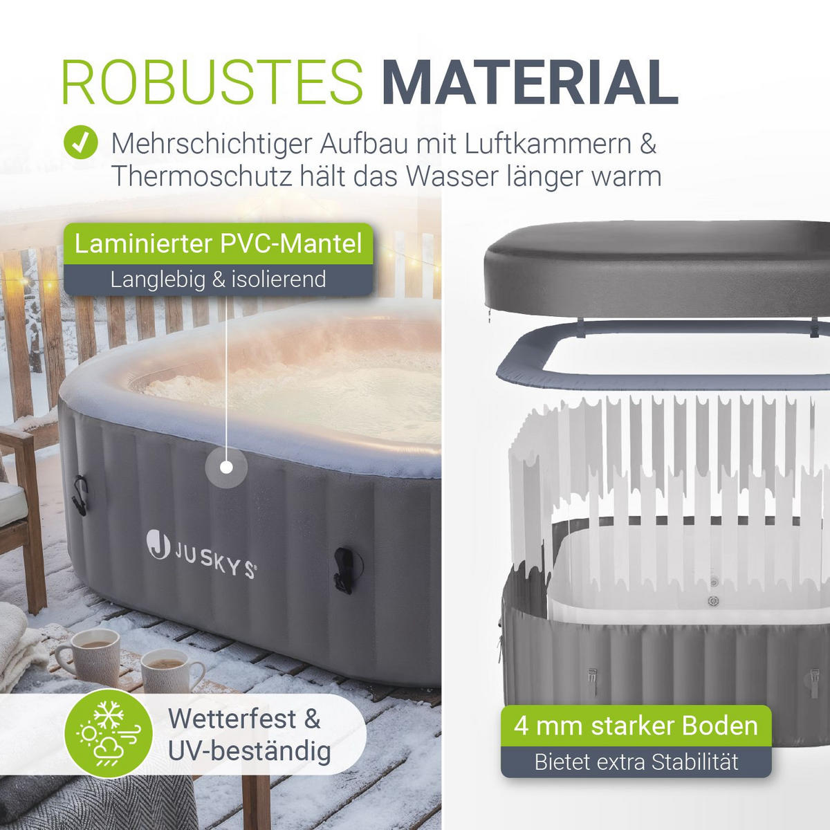WHIRLPOOL SpaLuxe aufblasbar 185x185x65 cm grau/blau - Grau, Kunststoff (185/65/185cm) - Juskys