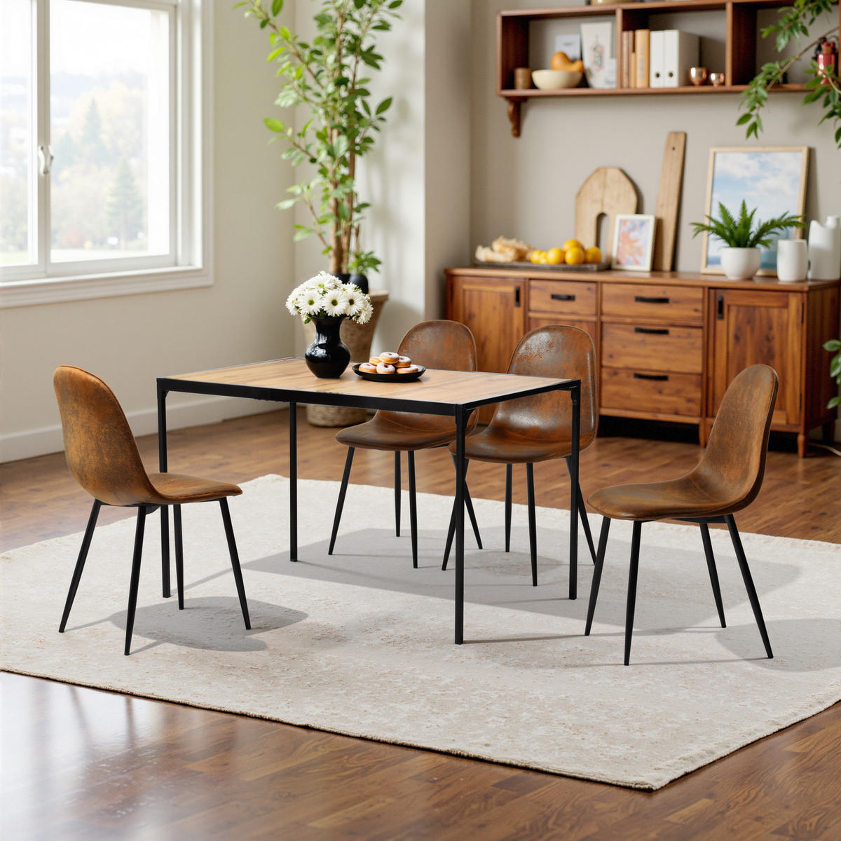 ESSZIMMER SET – 1 Tisch + 4 Stühle – Holzoptik & Wildleder - Braun, Holzwerkstoff/Metall (120/75/80cm) - Urban Meuble