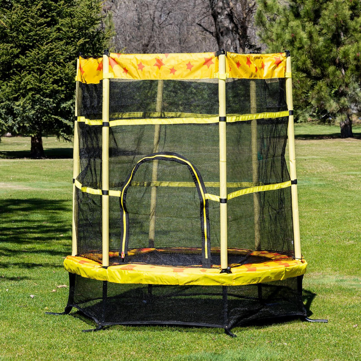 KINDERTRAMPOLIN Funny 140 cm gelb Gummibänder Federabdeckung Reißverschluss - Gelb, Textil (140/140cm) - Chipolino