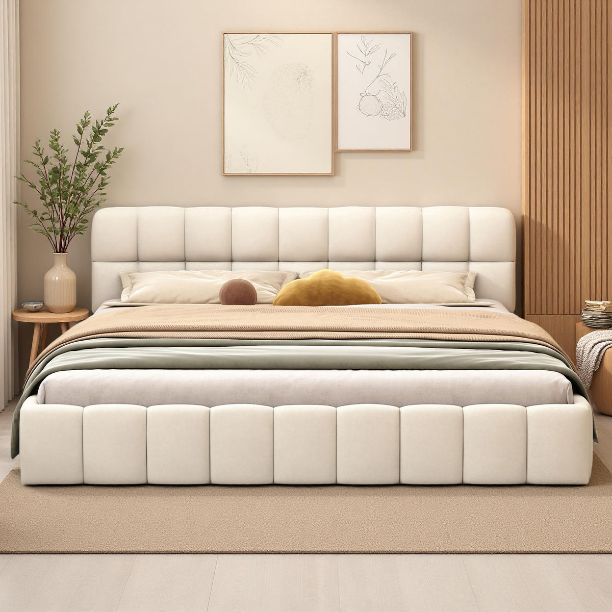 POLSTERBETT 160x200 Beige Leinen Jugendbett - Beige, Metall (160/200cm) - SHOPENTRA