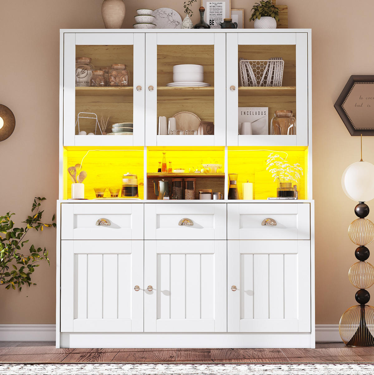 BUFFET 140/40/175 cm Weiß aus MDF mit LED-Beleuchtung - Weiß, Holzwerkstoff (140/175/40cm) - OKWISH