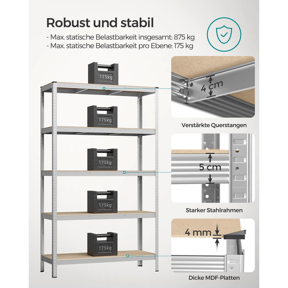 SCHWERLASTREGAL Istanbul 2er-Set - Silberfarben, Holzwerkstoff (120/200/60cm) - Hansiro