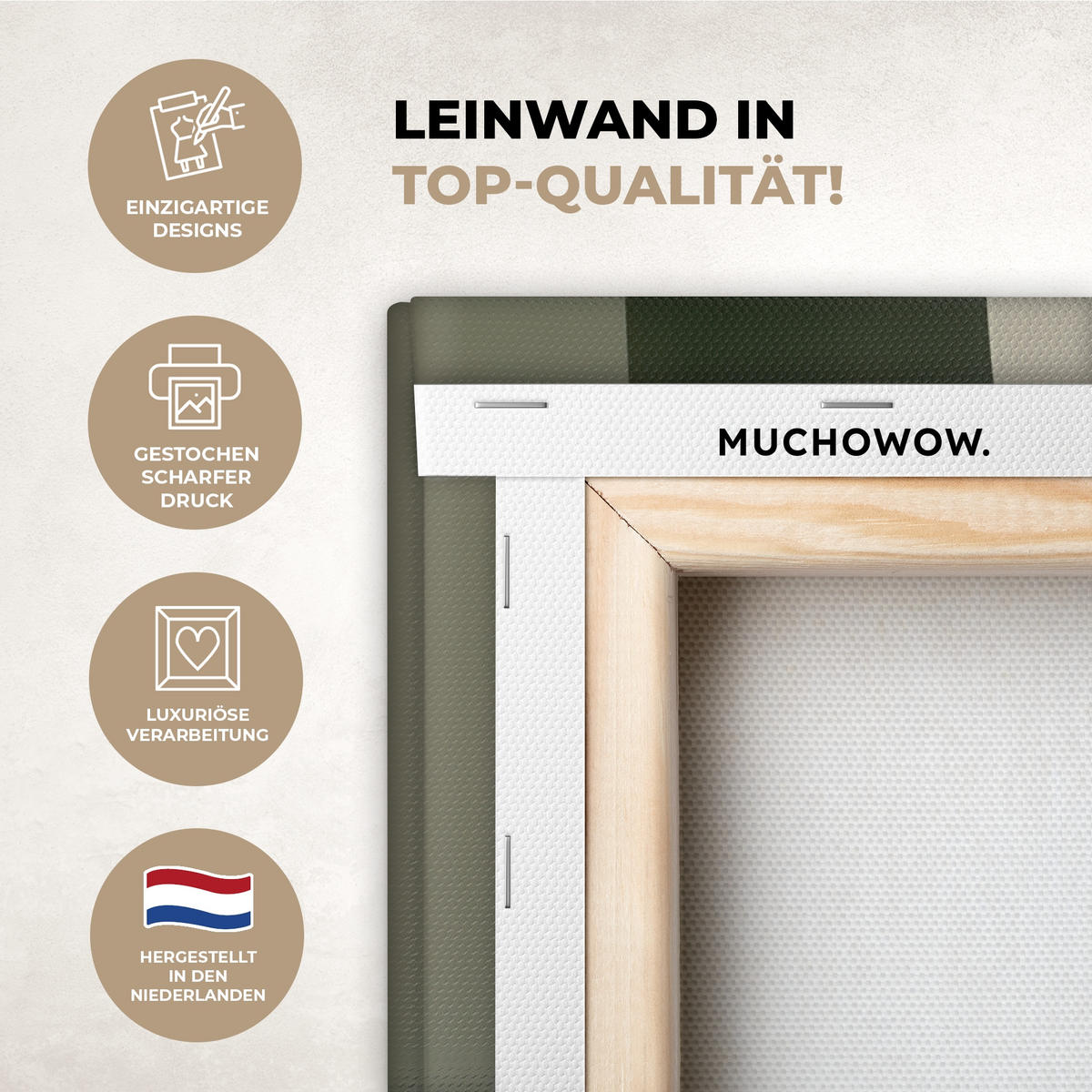 LEINWANDBILD Japandi - Grün - Abstrakt - Modern 50x50 cm - Salbeigrün, Textil (50/50cm) - MuchoWow