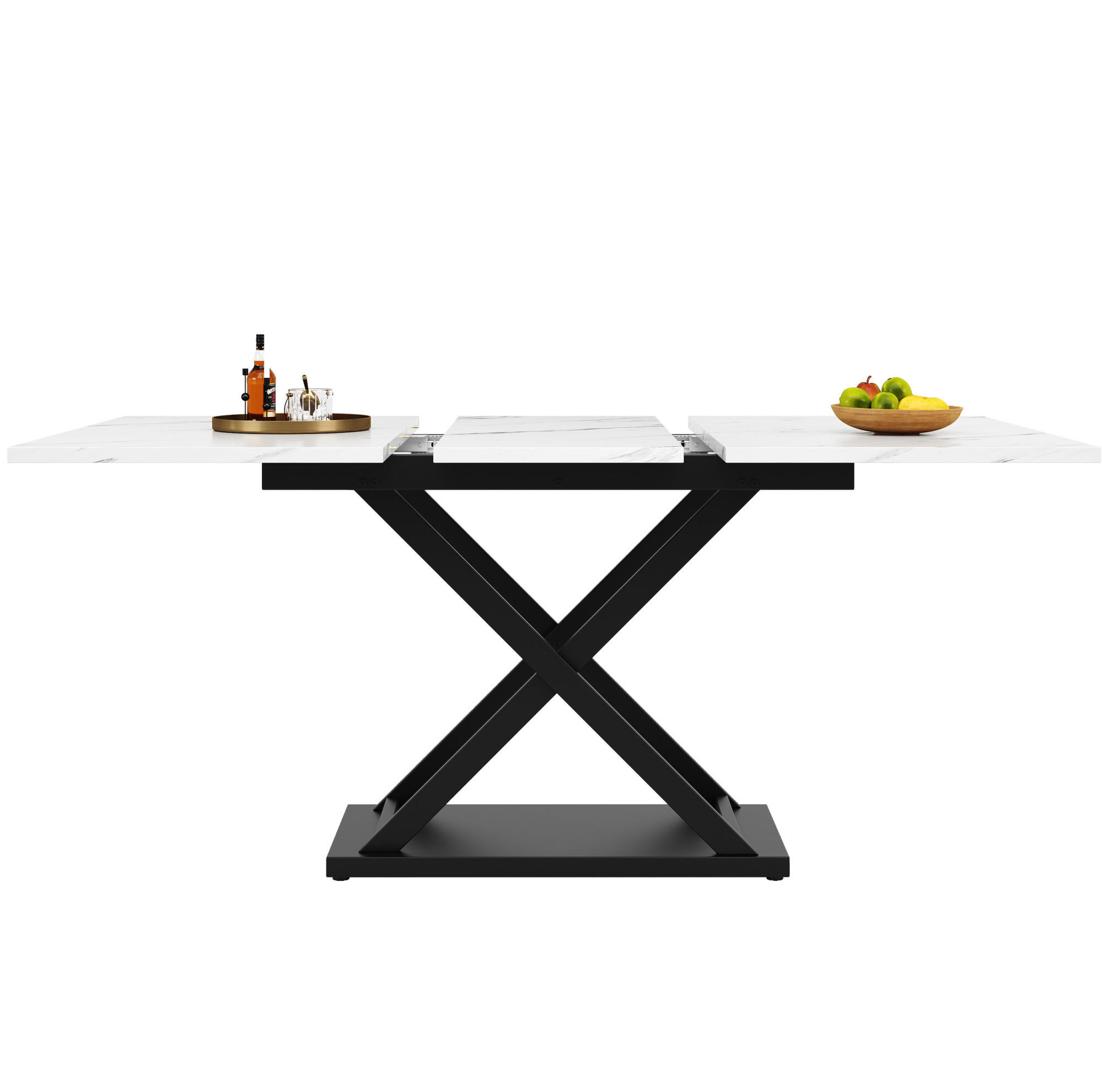 ESSTISCH ausziehbar 120-160 x 80 cm MDF Weiß/Schwarz - Weiß, Metall (120/80/75cm) - Meubliv